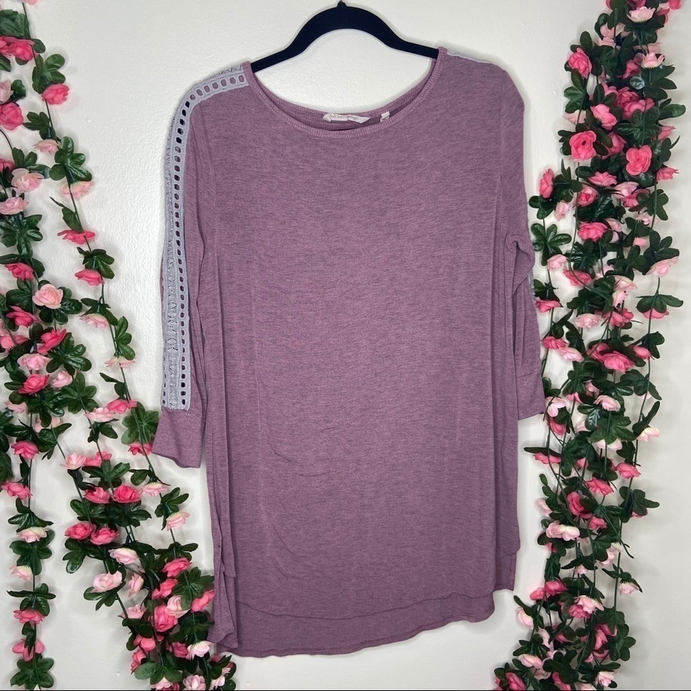 Soft Surroundings Purple/Pink Knitted Blouse Womens Large Crochet Sleeve